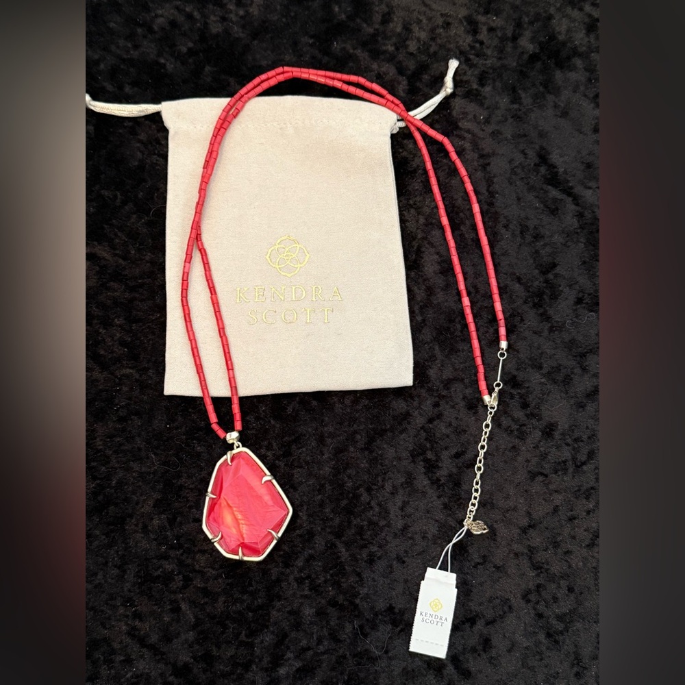 New Kendra Scott Red Beatrix long beaded necklace with red stone